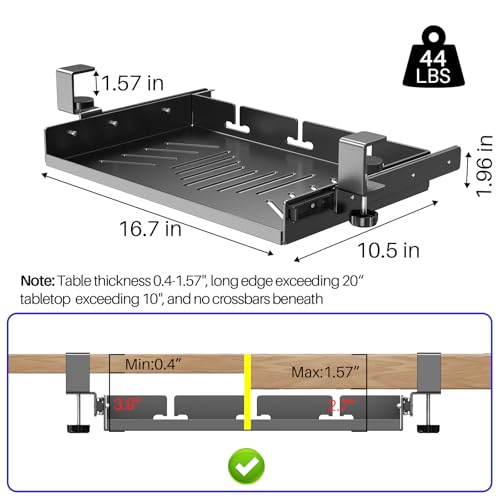 Sliding No Drill Under Desk Laptop Mount, Metal Under Desk Storage Shelf with Cable Management, Slide Out Laptop Storage Tray for MacBook, Mac Mini, Fits Office Workstations(Black with slid rail) - color: Black With Slid Rail