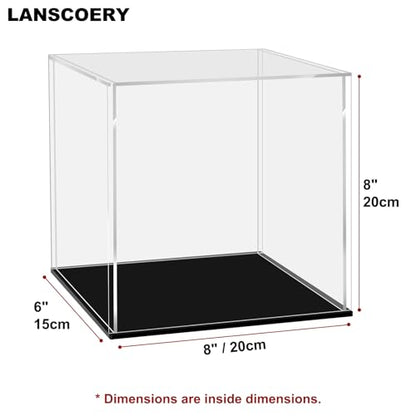 LANSCOERY Acrylic Display Case, Assemble Showcase Display Box for Collectibles, with Dustproof & Seamless Display Design, 8x6x8inch Black Base - color: Black, size: 8x6x8inch; 20x15x20cm