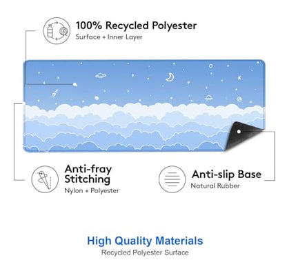 IMAYONDIA Cute Pastel Blue Desk Mat, Aesthetic Stars Moon Desk Pad, Kawaii Anime Deskmat, Gradient White Clouds Computer Pad, Minimalist Large Gaming Mouse Pad Mousepad, 31.5 X 11.8 Inch - color: Blue Gradient Clouds