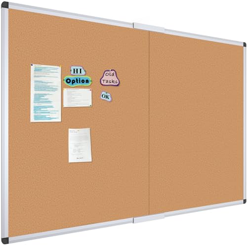VIZ-PRO 60" x 48" Large Cork Bulletin Board, Foldable & Wall-Mounted Notice Pin Board with Silver Aluminum Frame, for School Home Office - 5' x 4' Corkboard - size: 60 X 48 Inches