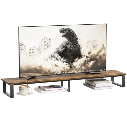aboxoo 59" Large TV Riser Stand for 32-75 Inch TV, TV Shelf with Steel Legs, Tabletop TV Riser for Home Living Room, Study Office (Brown) - color: Brown, size: 59 inch