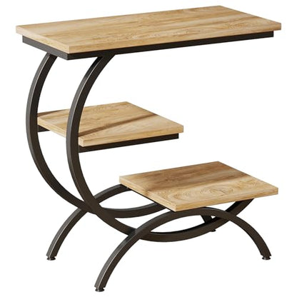 Tribesigns C-Shaped End Table, 3-Tier Industrial Sofa Side Table with Curved Metal Frame for Living Room, Bedroom, Couch, Small Space, Light Brown - color: Light Brown