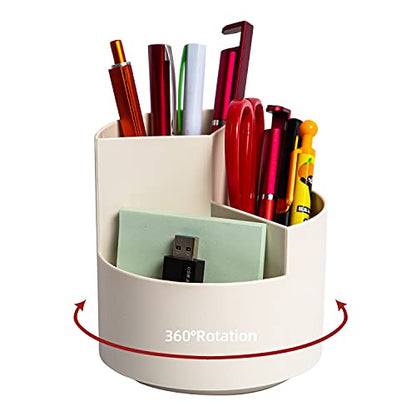 Desk Pencil Pen Holder, 3 Slots 360-Degree Spinning Organizers, Desktop Storage Stationery Supplies, Cute Cup Pot for Office, School, Art Supply, Kids - White - color: White