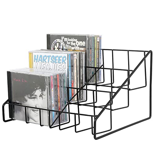MyGift CD Display Stand, CD Rack Tower, 3-Tier DVD Stand Holder, Tabletop Compact Disc Jewel Case Storage, Step Tier Office Media Organizer, Modern Matte Black Metal Wire - color: Black, size: 1 Rack