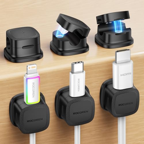 6 Pack Cable Management Cord Organizer,Magnetic Cable Clips-1s Lock,Rocoren Desk Adhesive Cord Cable Clip Wire Holder Keeper for Phone Charger Wire,Nightstand,Car,Office,Desktop Accessory,Black - color: 6-Black