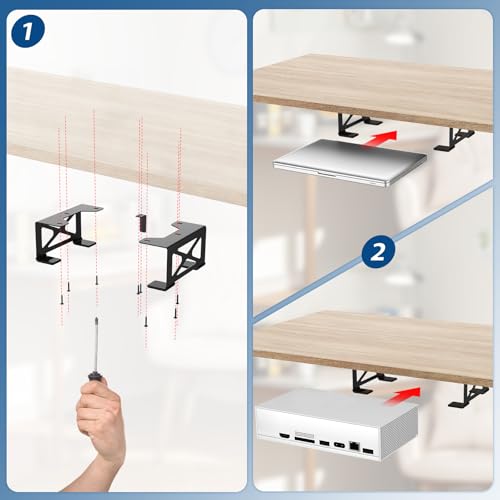 woiron Under Desk Laptop Mount, Metal Under Desk Shelf Holder Compatible for MacBook,Mini PC,Xbox Series S,Xbox One S/X, Under Laptop Storage Mount