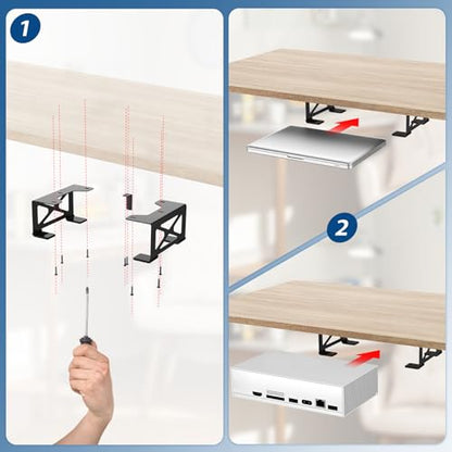 woiron Under Desk Laptop Mount, Metal Under Desk Shelf Holder Compatible for MacBook,Mini PC,Xbox Series S,Xbox One S/X, Under Laptop Storage Mount