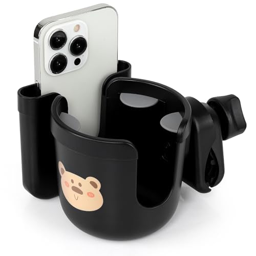 Accmor 2-in-1 Wheelchair Cup Holder, Walker Cup Holder with Phone Holder, Universal Drinks Holder for Stroller, Mobility Scooter, Rollator, Walker, Wheelchair Accessory - color: Black Bear