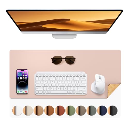 Aothia Double-Sided Desk Pad – 25.6"x13.7" Large Mouse Pad, Leather Desk Mat with Eco Cork Protector, Waterproof Desk Blotter for Office/Home (Pink) - color: Pink+cork, size: 25.6" x 13.7"