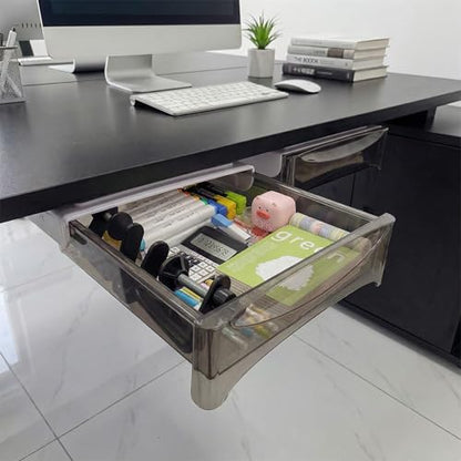 Under Desk Drawer 2-pack from 2B Neat - Self Adhesive Hidden Drawers - Heavy Duty Plastic - Easy Installation - Under Shelf Desk Organizer for Office and Schools Supplies