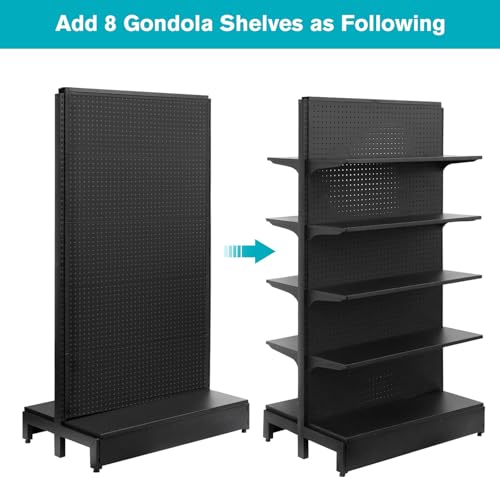 NectaCol Pegboard Display Stand, Gondola Shelf Display for Convenient Grocery Office Supply or Liquor Stores, Standing Pegboard Display Two Sides Peg Board Panels, 20 Hooks, No Including 8 Shelves - size: 1 Unit - Two Sides - Black