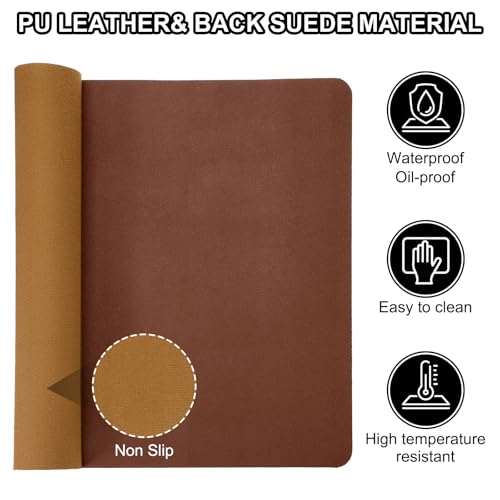 Patikil Large Desk Mat, 48"x17" Non-Slip Waterproof PU Leather Desk Pad Dark Brown - color: Dark Brown, size: 48"x17"