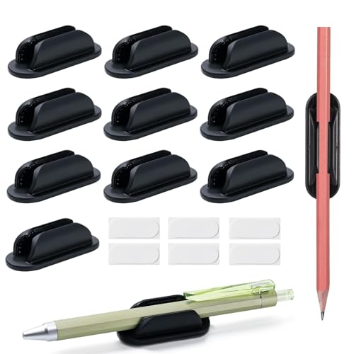 10 Pack Adhesive Pencil Holders for Desk,Silicone Flexible Pen Holder for Wall, Office, School,Home,Classroom Must Haves,Teacher Supplies Accessories,Desk Organizer,Small Gift Back to school - color: Black