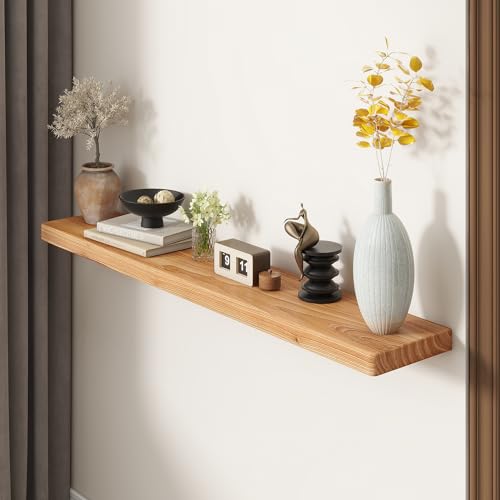 48" Rustic Elm Wood Floating Shelves, 8 Inch Deep Wall Shelves for Home Decor, Wall Mounted Floating Shelf with Invisible Bracket, Heavy-Duty Storage & Display Shelf for Living Room, Kitchen, Set of 1 - color: Usa-sourced Elm Wood, size: 48"W x 8"D