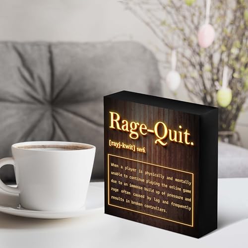 Gaming Accessories for Game Room, ‘Rage-Quit’ Wood Box Sign Decor, Gifts for Video Gamer, Boys & Girls, Men and Women, Gamer Room Decorations, Birthday Gifts, Gaming desk decor, Christmas Gifts. (008)