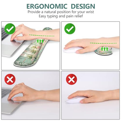 DINKY Large Mouse Pad and Keyboard Wrist Rest Set, Extended Desk Mat Keyboard Wrist Rest, 4in1 Ergonomic Memory Foam Desk Mat Protector Blotter for Home Office-Nice Green Window - color: Nice Green Window