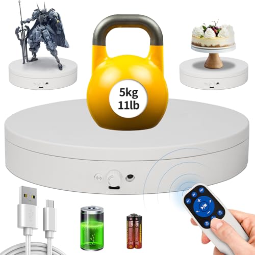 Motorized Rotating Display Stand with Remote, 7.87in 360 Electric Turntable for Display,Photography,3D Scanner Models, Motorized Lazy Susan and Photography Turntable Control Angle/Speed,Step/Swing/Continuous Rotation - size: 7.87inch/White/11Lbs Load