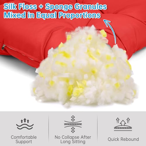 Adirondack Chair Cushion Tufted Waterproof Outdoor Rocking Chair Cushions with Ties Anti-Slip High Back Patio Chair Cushions for Patio Furniture Cushions - color: Red