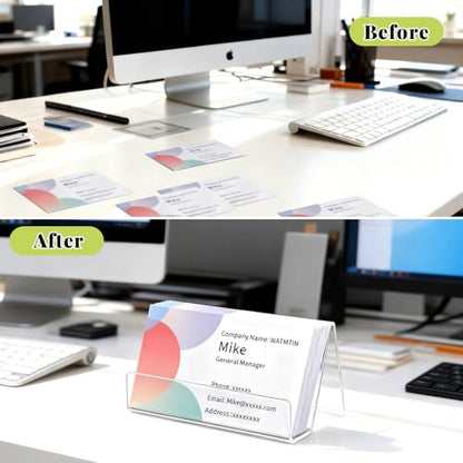 6 Pcs Acrylic Business Card Holder for Desk, Desktop Business Card Stand, Clear Name Cards Display Holder for Exhibition Accessories Home Office, Capacity: 50 Cards - color: Transparent-6pcs