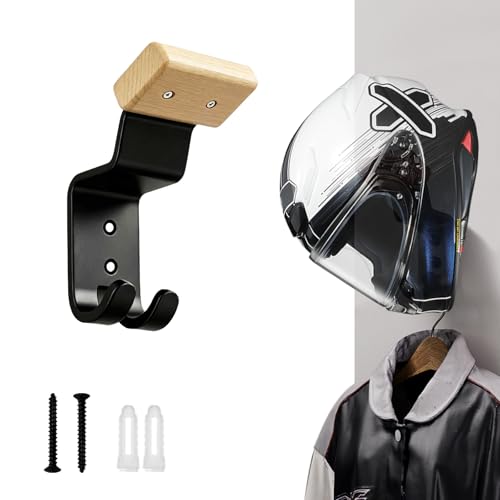Motorcycle Helmet Holder Wall Mount - Heavy Duty Helmet Hanger Rack with 2 Key Hooks, Solid Wood & Strong Steel Design for Bike, Football, Skiing Sports Gear, Jackets & Hats (Yellow*1) - color: Yellow*1