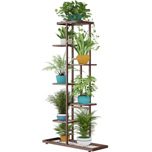 LINZINAR Plant Stand Metal 7 Tier 8 Potted Multiple Flower Pot Holder Shelf Indoor Outdoor Planter Display Shelving Unit for Patio Garden Corner Balcony Living Room, Bronze - color: Bronze, size: 7 Tier-8 Potted