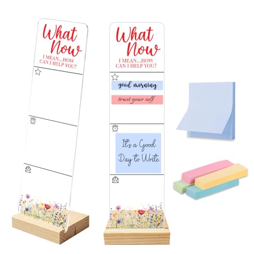 Sticky Note Holder Acrylic Monitor Memo Board Desk Organizers and Accessories Desk Decor Post It Note Holder with 200Pcs Sticky Notes Funny Sarcastic Office Desk Sign - color: What Now