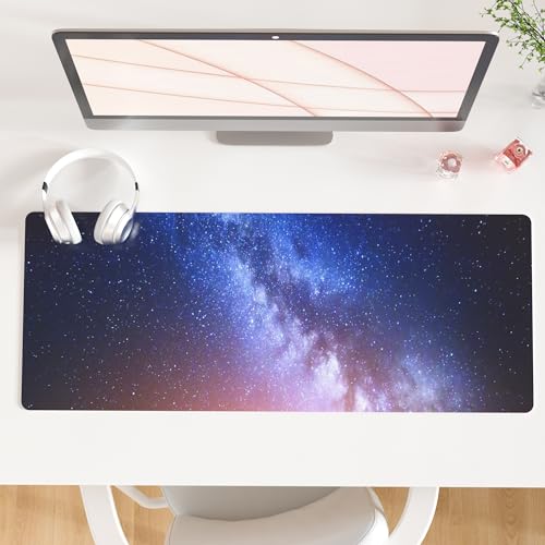 QiyI Large Desk Pad, Milky Way Mouse Pad Desktop Decor, Waterproof PU Leather Desk Cover Protector, Desk Accessories for Office Home Work Writing Gaming 31.5" x 11.8" - Blue Galaxy - color: Blue Galaxy, size: 31.5" x 11.8"