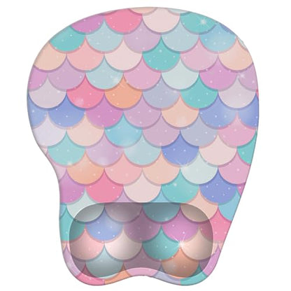 Mouse Pad with Wrist Rest Ergonomic Mouse Pad with Comfortable M-Shape Pain Relief Wrist Support Non-Slip PU Base Mousepad for Laptop, Office & Home (Candy Mermaid) - color: Candy Mermaid