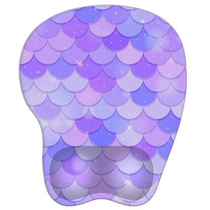 Mouse Pad with Wrist Rest Ergonomic Mouse Pad with Comfortable M-Shape Pain Relief Wrist Support Non-Slip PU Base Mousepad for Laptop, Office & Home (Purple Mermaid) - color: Purple Mermaid