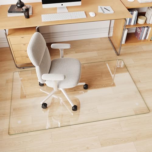 Glass Chair Mat 30" x 50" Heavy Duty Tempered Glass Office Chair Mat, Glass Floor Mat with Round Corner and Polished Edge for Smooth Glide, Carpet Hardwood Floor Protector - color: Transparent, size: 50"x30"