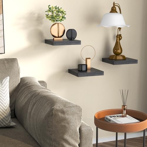 Fixwal Floating Shelves for Wall, 8 Inch Small Black Shelves Wall Mounted Shelf for Bathroom, Living Room, Bedroom, Kitchen Decor (Set of 3, 8x8) - color: Black