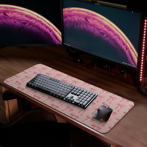MAY FLOWER Gaming Mouse pad, Large Laptop Mousepad, Full Keyboard Mat, Long Computer Mouse Mat for Home and Office, Anti-Slip Rubber Base, 31.5 x 11.8 Inches (Pink Bow) - color: Pink Bow