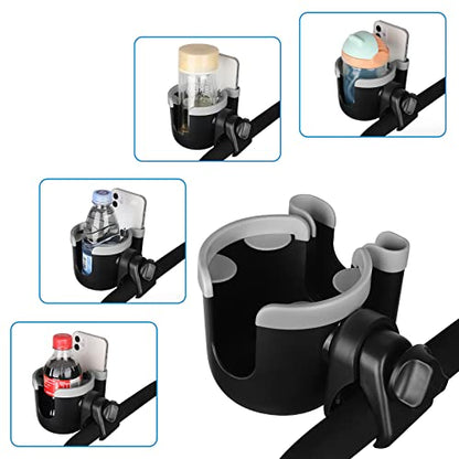 Accmor Stroller Cup Holder with Phone Holder, Bike Cup Holder, Universal Cup Holder for Uppababy Nuna Doona Strollers, 2-in-1 Cup Holder for Walker, Wheelchair, Scooter - color: Mix Grey