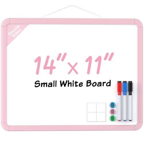 MaxGear Small Dry Erase Board, 14"x11" Double Sided Whiteboard, Pink Frame | Hanging White Board for Wall, Includes 3 Dry Erase Markers 3 magnets Double Sided Tapes, Portable for Planning, Home, Office - color: Pink, size: 14"W x 11"H