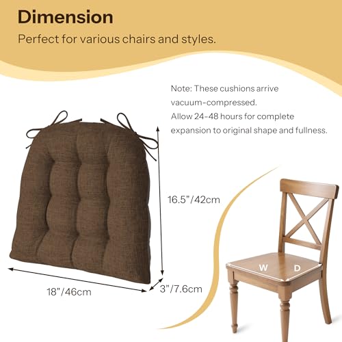 Chair Cushions for Dining Chairs Set of 4 Durable D-Shaped Seat Cushions with Non-Slip Backing Secure Ties Thick Cozy Seat Pad for Kitchen Dining Room Office(18x16.5x3in Coffee) - color: Coffee