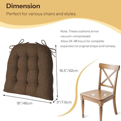 Chair Cushions for Dining Chairs Set of 4 Durable D-Shaped Seat Cushions with Non-Slip Backing Secure Ties Thick Cozy Seat Pad for Kitchen Dining Room Office(18x16.5x3in Coffee) - color: Coffee