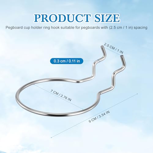 Angoily 10Pcs Pegboard Hooks Cup Holder Rings for Organizer 2.5" W Metal J Shape Accessories Fit 6mm Hole Wall Board Craft Room Garage Bin Display Storage, Silver - size: 9X7CM