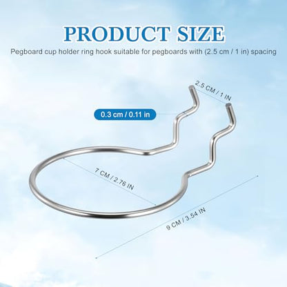 Angoily 10Pcs Pegboard Hooks Cup Holder Rings for Organizer 2.5" W Metal J Shape Accessories Fit 6mm Hole Wall Board Craft Room Garage Bin Display Storage, Silver - size: 9X7CM
