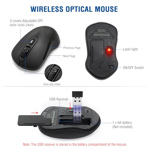 Wireless Keyboard and Mouse Combo, EDJO 2.4G Full-Sized Ergonomic Computer Keyboard with Wrist Rest and 3 Level DPI Adjustable Wireless Mouse for Windows, Mac OS Desktop/Laptop/PC - color: Black