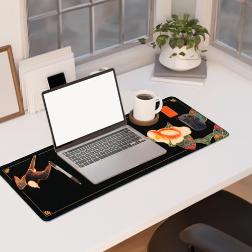 BELLEMOND Japanese Art Desk Mat | Large 31.5x11.8in Anime Mouse Pad for Keyboard & Mouse | Non-Slip Base, Water-Repellent | Original Japanese Design | Camellia Silence - color: Camellia Silence