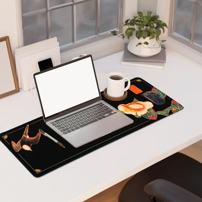 BELLEMOND Japanese Art Desk Mat | Large 31.5x11.8in Anime Mouse Pad for Keyboard & Mouse | Non-Slip Base, Water-Repellent | Original Japanese Design | Camellia Silence - color: Camellia Silence