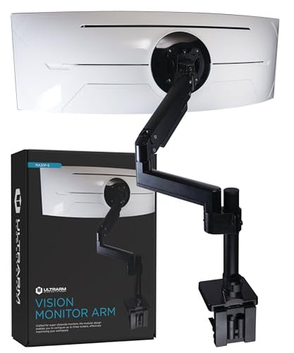 ULTRARM Heavy Duty Monitor Arm for Ultrawide Monitors up to 57" and 44 lbs, Single Desk Stand, Pneumatic Height Adjustable, Modular Extension Arms - Max VESA 100x100, Black, MA20P-S | Max 57", 44 lb, 900R Screens, VESA 100x100, Upgradable, Pneumatic Heigh