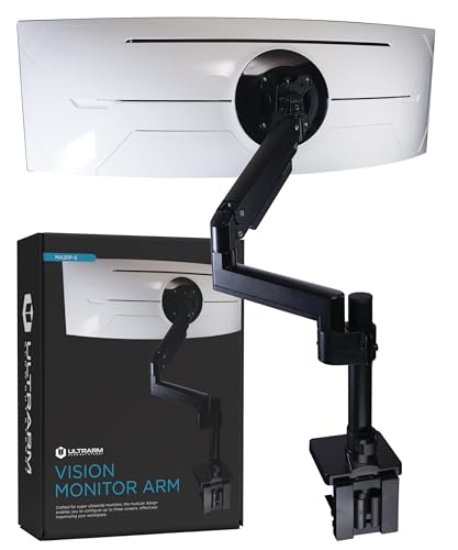 ULTRARM Heavy Duty Monitor Arm for Ultrawide Monitors up to 57" and 44 lbs, Single Desk Stand, Pneumatic Height Adjustable, Modular Extension Arms - Max VESA 100x100, Black, MA20P-S | Max 57", 44 lb, 900R Screens, VESA 100x100, Upgradable, Pneumatic Heigh