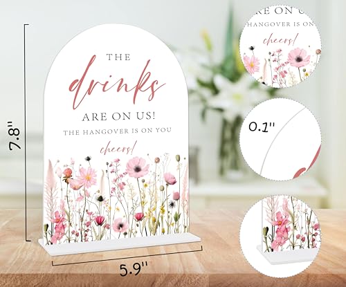 Wedding Bar Sign, Pink Flower Style Acrylic Arch Sign With Base, Flower Bar Supplies, Home Bar Decor, Party Supplies, Bridal Shower Centerpieces For Tables, Wedding Reception Decorations-15 - color: Wedding Bar15