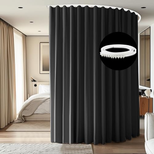 Room Divider Ceiling Mounted Curtains Track Sets Extra Wide Blackout Curtain Flexible Tracks for Bedroom Privacy Partition Separator,1 Panel Black Drape and White Rail, W15 x H10ft - color: Black, size: 180"W x 120"L (Pack of 1)