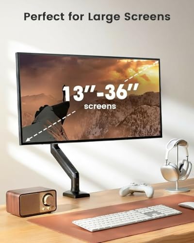 ErGear Single Monitor Arm for 13-36 inch Screens, Adjustable Gas Spring Monitor Mount Holds up to 22 lbs, Computer Monitor Stand with VESA Mount, C-Clamp & Grommet Base, Max VESA 100x100mm - size: 13"-36", style: Single Arm