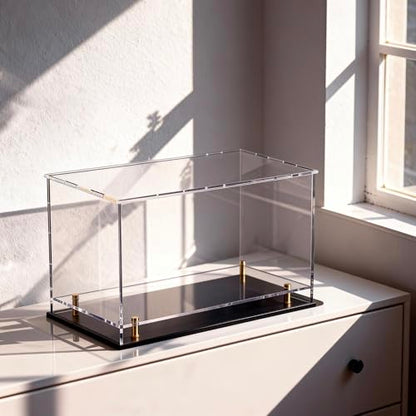 Acrylic Display Case for Collectibles, Dustproof Acrylic Box with Clear Display Elevation & Gold Risers, Large Display Case for Figures Toys Memorabilia, 12" L x 8" W x 9.6" H - size: 12"L x 8"W x 9.6"H