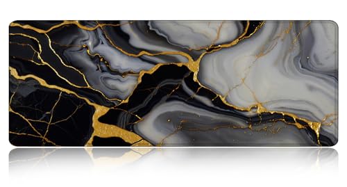 Large Gaming Mouse pad,Grey Gold Marble Anti Slip Rubber Base Mouse pad, Suitable for Computer, Laptop, Office Desk Accessories - color: Grey gold marble