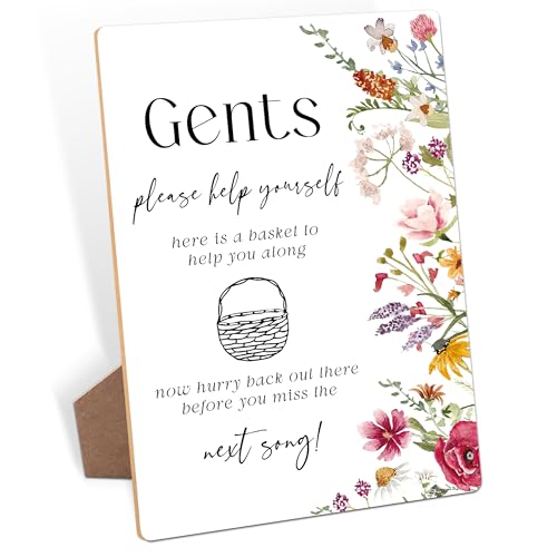 Gents Please Help Yourself Sign, Wedding Signs for Reception, Floral Bridal Shower Decorations, Wooden Bridal Shower Decor, Wedding Bathroom Basket Supplies for Engagement Anniversary party, 10 - color: Gents Sign, 10