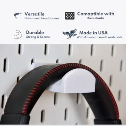 Headphone Holder Compatible with IKEA SKADIS Pegboard Headset Hanger Hook - color: White